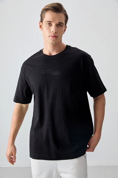 Tommylife Wholesale Crew Neck Oversize Printed Men's T-Shirt 88361 Black - Thumbnail