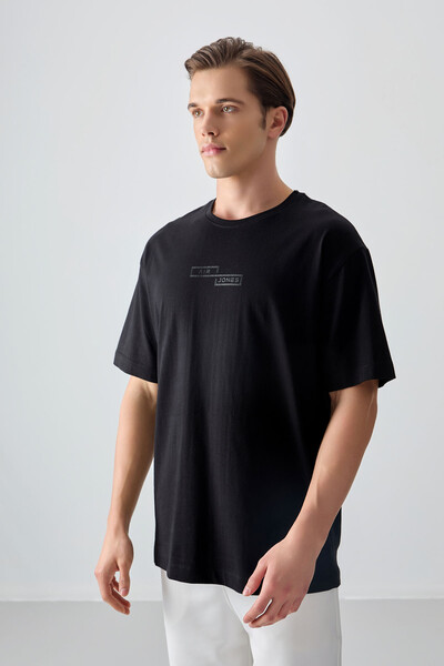 Tommylife Wholesale Crew Neck Oversize Printed Men's T-Shirt 88361 Black - Thumbnail