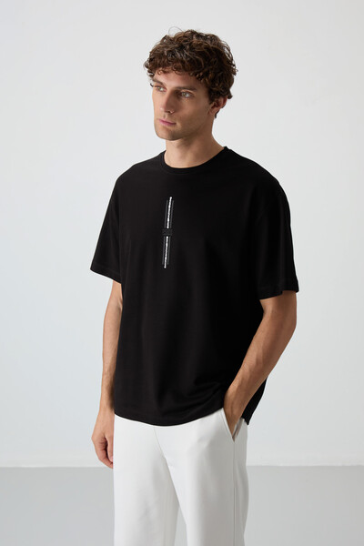 Tommylife Wholesale Crew Neck Oversize Printed Men's T-Shirt 88366 Black - Thumbnail