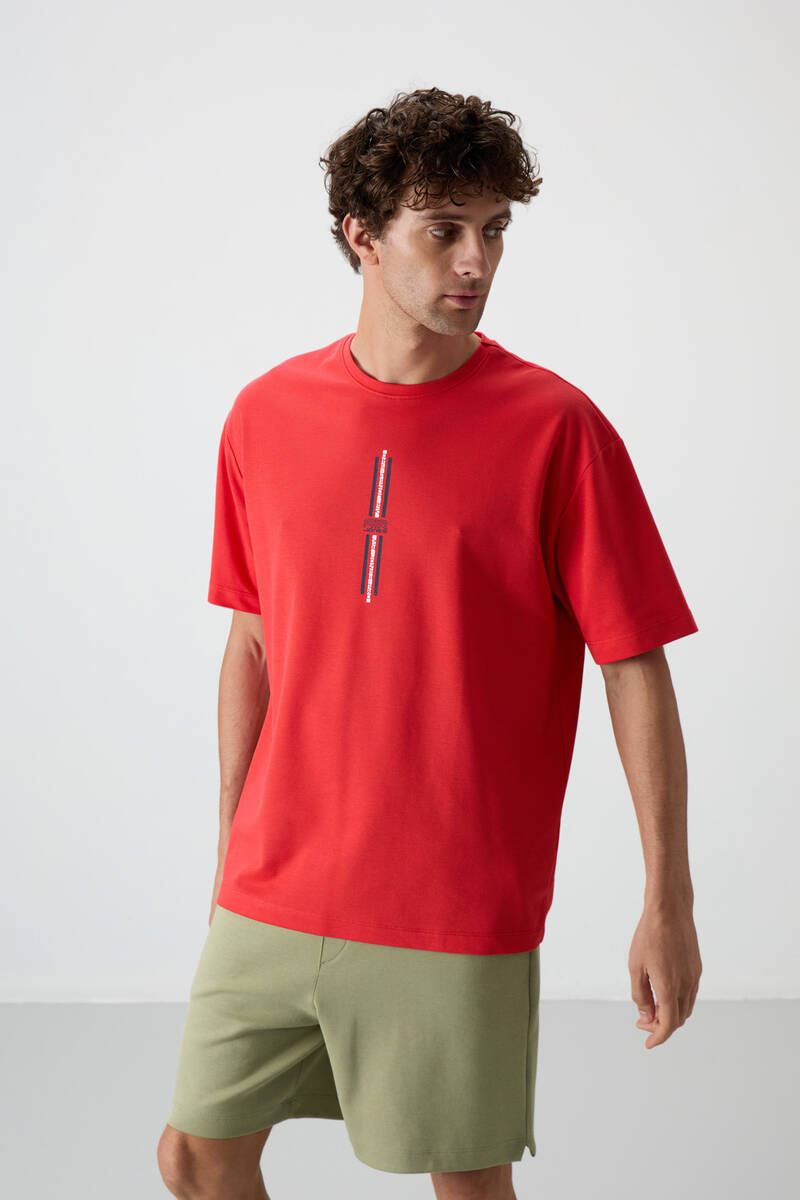 TOMMYLIFE - Tommylife Wholesale Crew Neck Oversize Printed Men's T-Shirt 88366 Fiesta