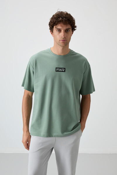 Tommylife Wholesale Crew Neck Oversize Printed Men's T-Shirt 88367 Light Green - Thumbnail