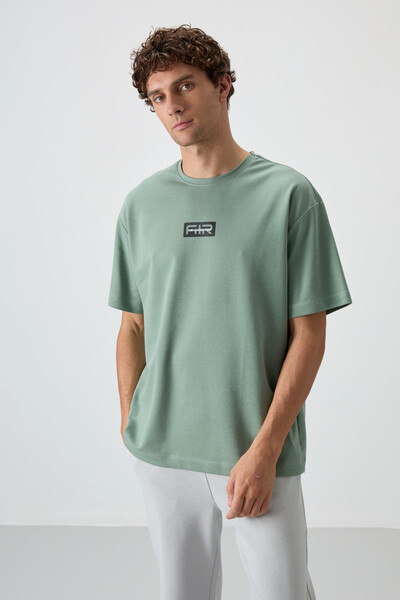 Tommylife Wholesale Crew Neck Oversize Printed Men's T-Shirt 88367 Light Green - Thumbnail