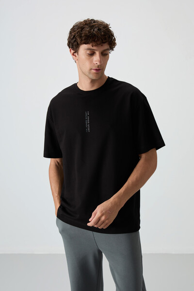 Tommylife Wholesale Crew Neck Oversize Printed Men's T-Shirt 88368 Black - Thumbnail