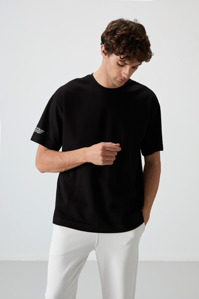 Tommylife Wholesale Crew Neck Oversize Printed Men's T-Shirt 88369 Black - Thumbnail