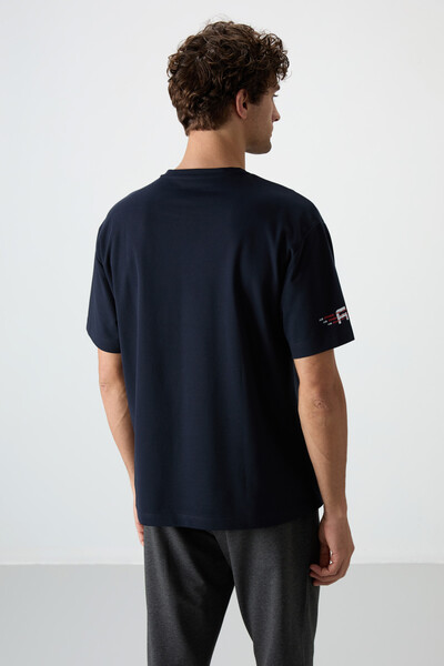 Tommylife Wholesale Crew Neck Oversize Printed Men's T-Shirt 88369 Navy Blue - Thumbnail