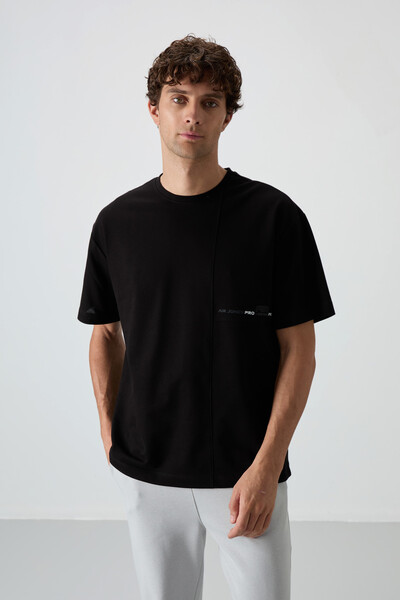 Tommylife Wholesale Crew Neck Oversize Printed Men's T-Shirt 88370 Black - Thumbnail