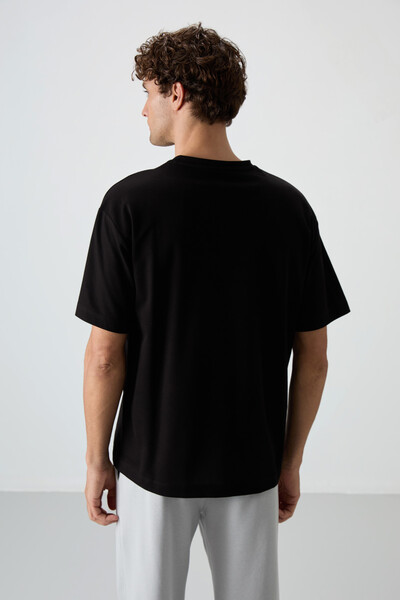 Tommylife Wholesale Crew Neck Oversize Printed Men's T-Shirt 88370 Black - Thumbnail