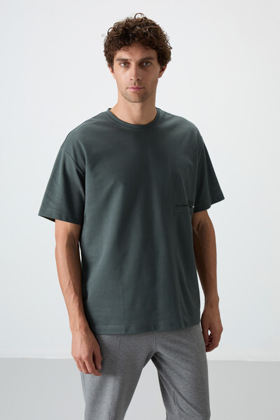 Tommylife Wholesale Crew Neck Oversize Printed Men's T-Shirt 88370 Khaki - Thumbnail