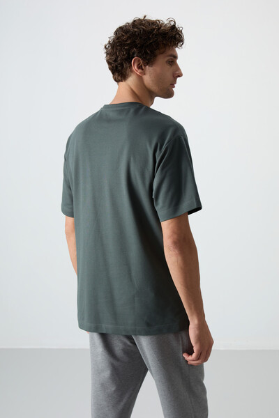 Tommylife Wholesale Crew Neck Oversize Printed Men's T-Shirt 88370 Khaki - Thumbnail