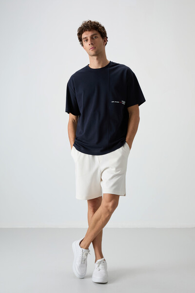 Tommylife Wholesale Crew Neck Oversize Printed Men's T-Shirt 88370 Navy Blue - Thumbnail