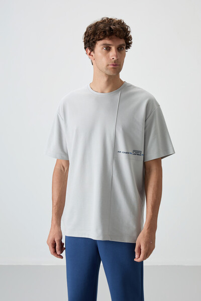Tommylife Wholesale Crew Neck Oversize Printed Men's T-Shirt 88370 Stone - Thumbnail