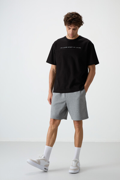 Tommylife Wholesale Crew Neck Oversize Printed Men's T-Shirt 88371 Black - Thumbnail