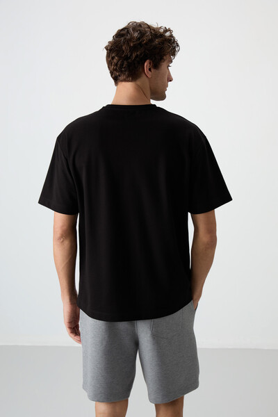 Tommylife Wholesale Crew Neck Oversize Printed Men's T-Shirt 88371 Black - Thumbnail
