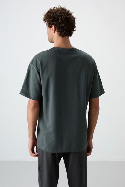 Tommylife Wholesale Crew Neck Oversize Printed Men's T-Shirt 88371 Khaki - Thumbnail