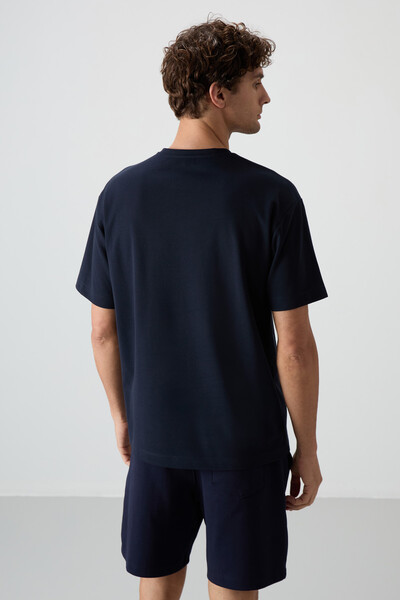 Tommylife Wholesale Crew Neck Oversize Printed Men's T-Shirt 88371 Navy Blue - Thumbnail