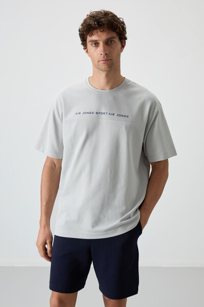 Tommylife Wholesale Crew Neck Oversize Printed Men's T-Shirt 88371 Stone - Thumbnail