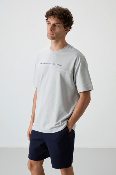 Tommylife Wholesale Crew Neck Oversize Printed Men's T-Shirt 88371 Stone - Thumbnail