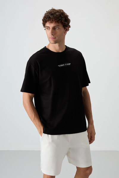 Tommylife Wholesale Crew Neck Oversize Printed Men's T-Shirt 88372 Black - Thumbnail
