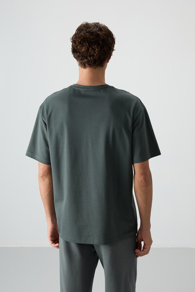 Tommylife Wholesale Crew Neck Oversize Printed Men's T-Shirt 88372 Khaki - Thumbnail
