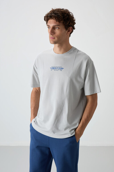 Tommylife Wholesale Crew Neck Oversize Printed Men's T-Shirt 88372 Stone - Thumbnail