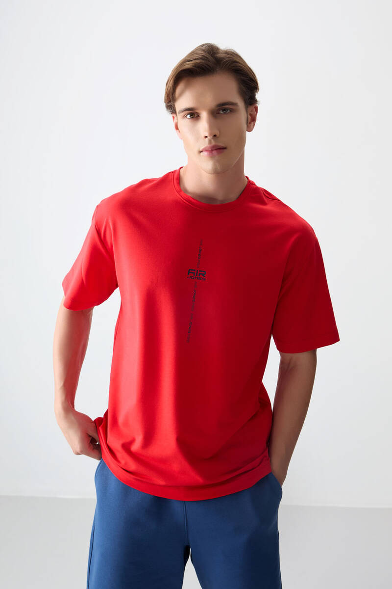 TOMMYLIFE - Tommylife Wholesale Crew Neck Oversize Printed Men's T-Shirt 88373 Fiesta