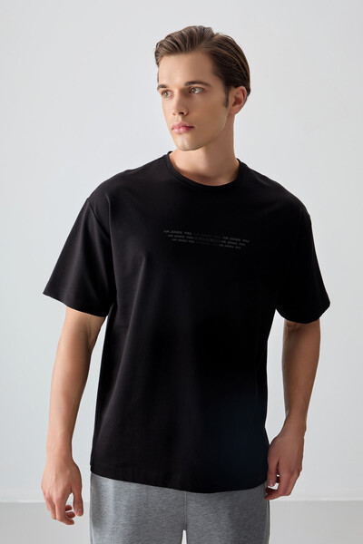 Tommylife Wholesale Crew Neck Oversize Printed Men's T-Shirt 88374 Black - Thumbnail