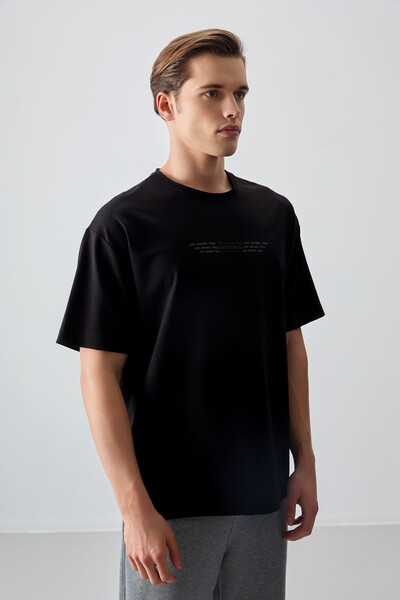 Tommylife Wholesale Crew Neck Oversize Printed Men's T-Shirt 88374 Black - Thumbnail