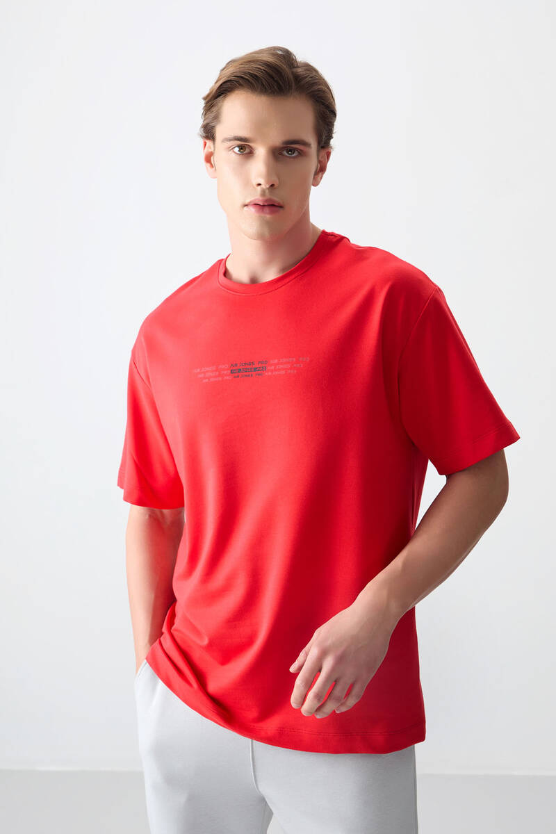 TOMMYLIFE - Tommylife Wholesale Crew Neck Oversize Printed Men's T-Shirt 88374 Fiesta