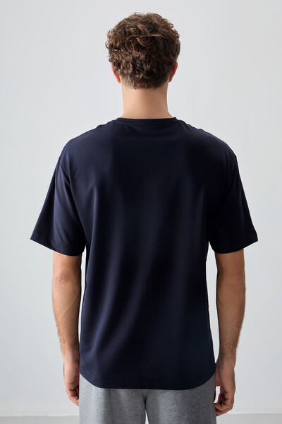 Tommylife Wholesale Crew Neck Oversize Printed Men's T-Shirt 88374 Navy Blue - Thumbnail