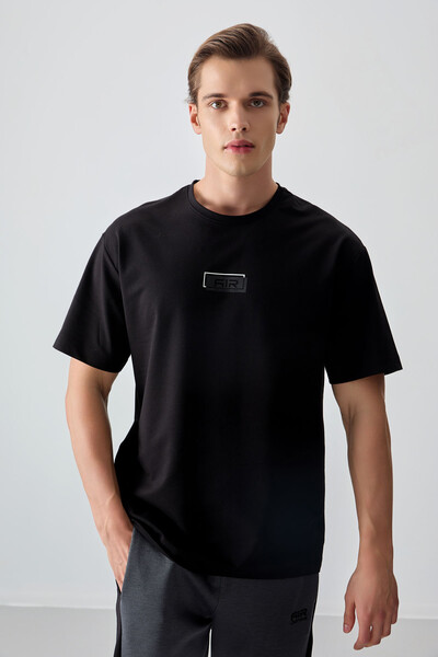 Tommylife Wholesale Crew Neck Oversize Printed Men's T-Shirt 88376 Black - Thumbnail