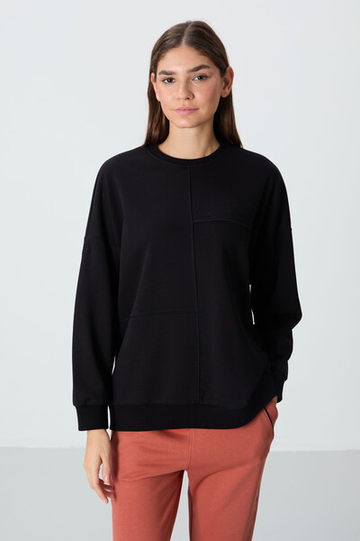 Tommylife Wholesale Crew Neck Oversize Women's Sweatshirt 97288 Black - Thumbnail