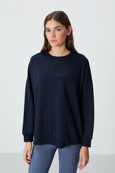 Tommylife Wholesale Crew Neck Oversize Women's Sweatshirt 97288 Indigo - Thumbnail