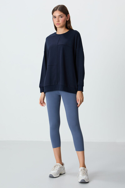 Tommylife Wholesale Crew Neck Oversize Women's Sweatshirt 97288 Indigo - Thumbnail