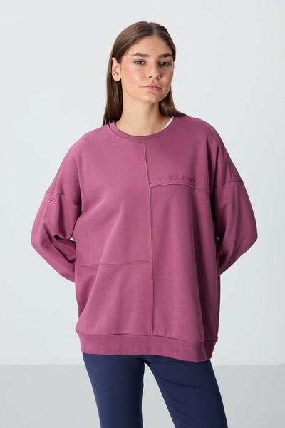 Tommylife Wholesale Crew Neck Oversize Women's Sweatshirt 97288 Soft Cherry - Thumbnail