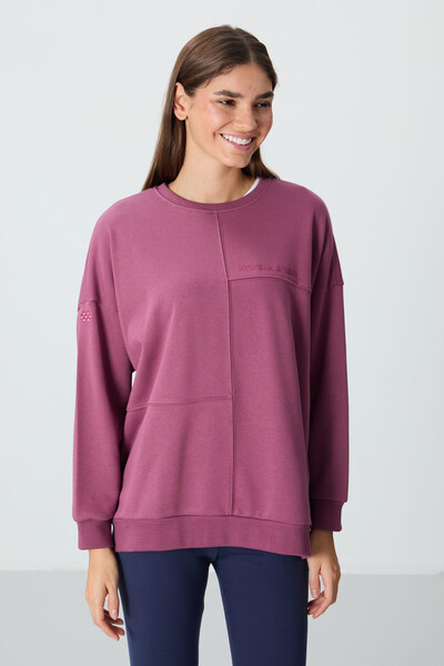 Tommylife Wholesale Crew Neck Oversize Women's Sweatshirt 97288 Soft Cherry - Thumbnail