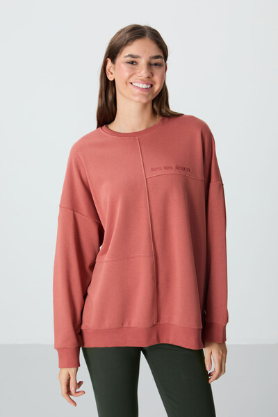 Tommylife Wholesale Crew Neck Oversize Women's Sweatshirt 97288 Terracotta - Thumbnail