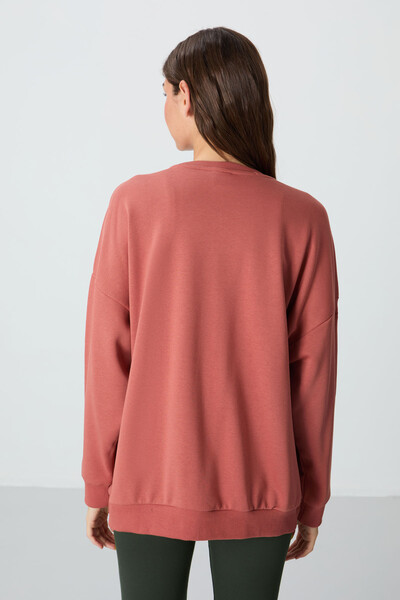 Tommylife Wholesale Crew Neck Oversize Women's Sweatshirt 97288 Terracotta - Thumbnail