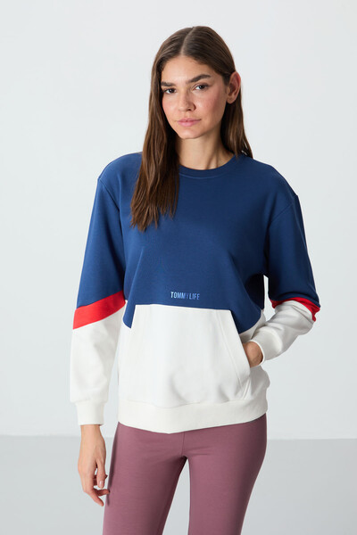 Tommylife Wholesale Crew Neck Oversize Women's Sweatshirt 97289 Parliament - Thumbnail