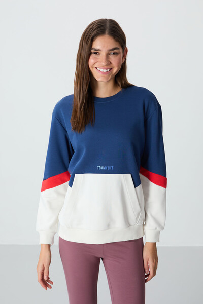 Tommylife Wholesale Crew Neck Oversize Women's Sweatshirt 97289 Parliament - Thumbnail