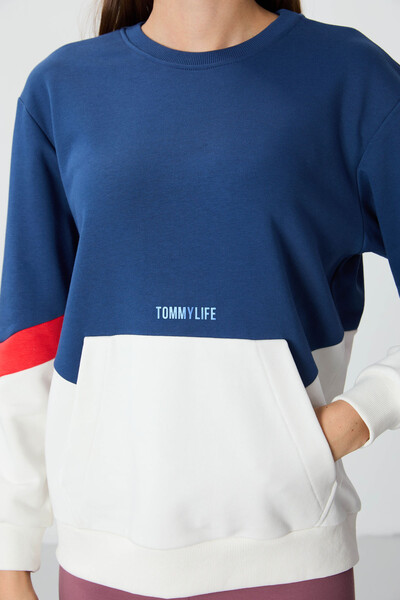 Tommylife Wholesale Crew Neck Oversize Women's Sweatshirt 97289 Parliament - Thumbnail