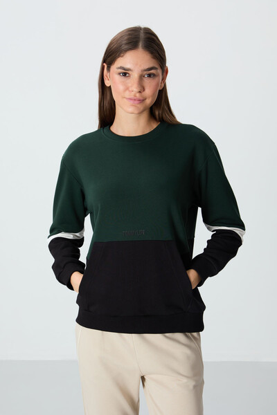 Tommylife Wholesale Crew Neck Oversize Women's Sweatshirt 97289 Pine Green - Thumbnail