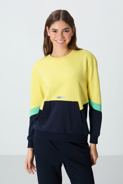 Tommylife Wholesale Crew Neck Oversize Women's Sweatshirt 97289 Yellow - Thumbnail