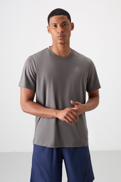 Tommylife Wholesale Crew Neck Standard Fit Active Sport Men's T-Shirt 88255 Dark Gray - Thumbnail