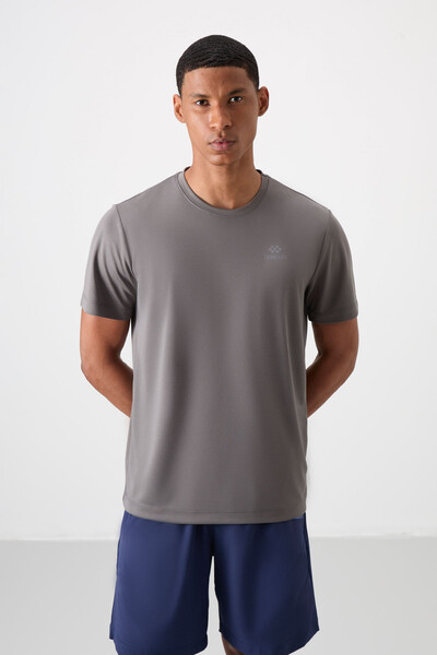 Tommylife Wholesale Crew Neck Standard Fit Active Sport Men's T-Shirt 88255 Dark Gray - Thumbnail