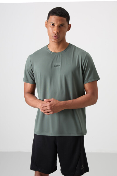 Tommylife Wholesale Crew Neck Standard Fit Active Sports Men's T-Shirt 88384 Khaki - Thumbnail