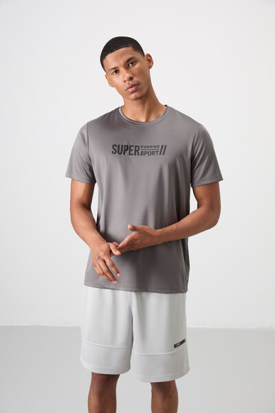 Tommylife Wholesale Crew Neck Standard Fit Active Sports Men's T-Shirt 88385 Dark Gray - Thumbnail