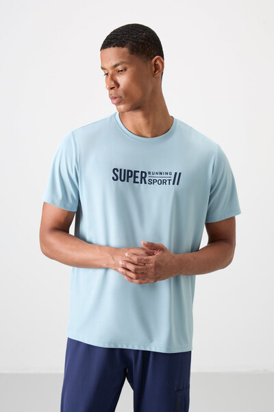 Tommylife Wholesale Crew Neck Standard Fit Active Sports Men's T-Shirt 88385 Light Blue - Thumbnail