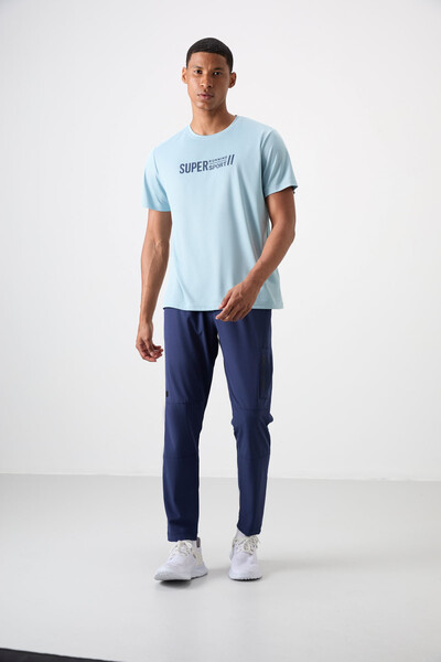 Tommylife Wholesale Crew Neck Standard Fit Active Sports Men's T-Shirt 88385 Light Blue - Thumbnail