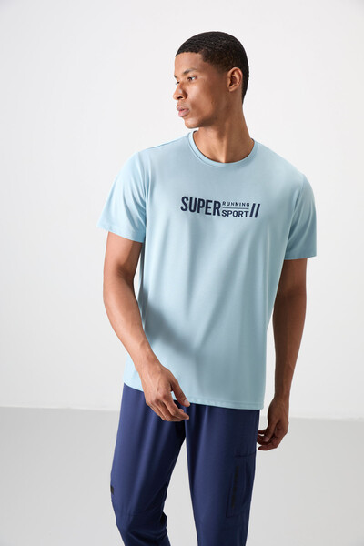 Tommylife Wholesale Crew Neck Standard Fit Active Sports Men's T-Shirt 88385 Light Blue - Thumbnail