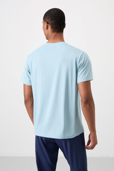 Tommylife Wholesale Crew Neck Standard Fit Active Sports Men's T-Shirt 88385 Light Blue - Thumbnail